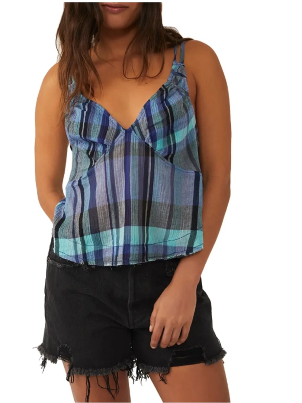 Free People We The Free Plaid Crop Cami